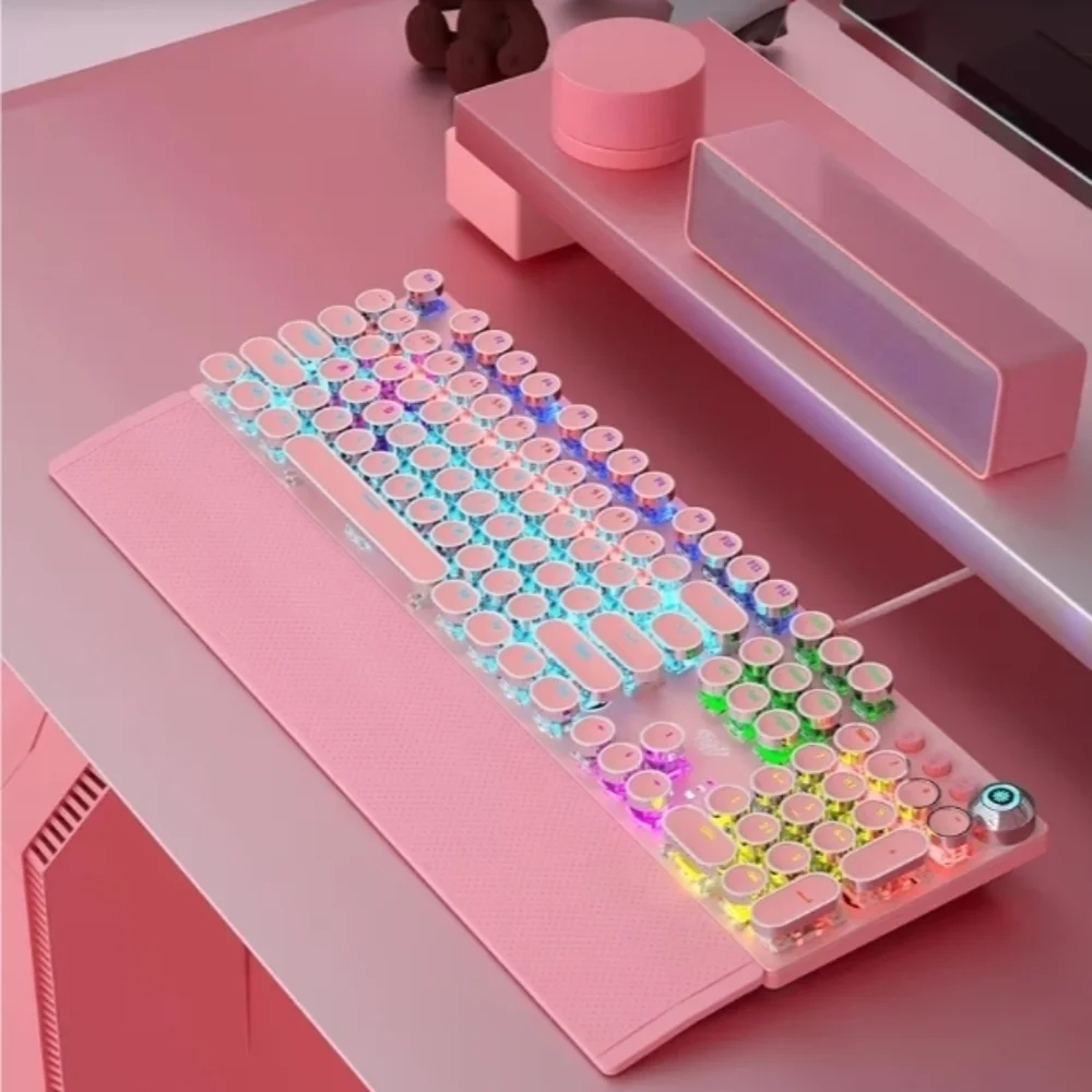 AULA F2088 Typewriter Style Mechanical Gaming Keyboard,Rainbow LED Backlit,Remov